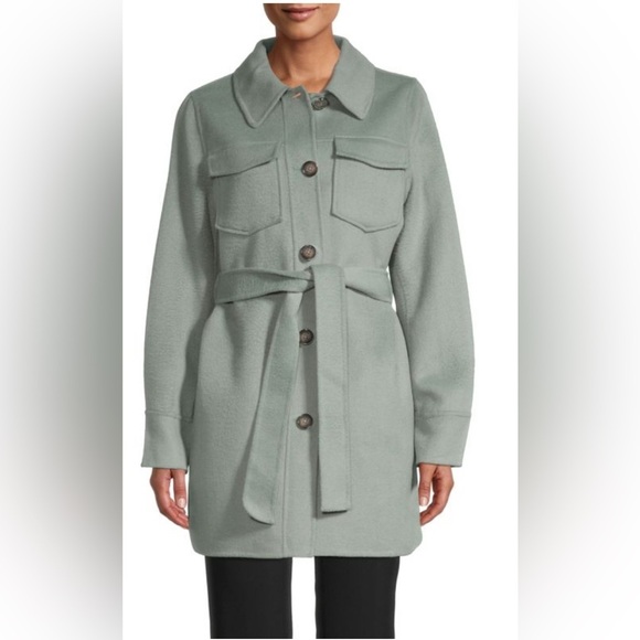 ELIE TAHARI Belted jacket tailored from soft wool-blend, shirt-style silhouette. - Picture 1 of 9